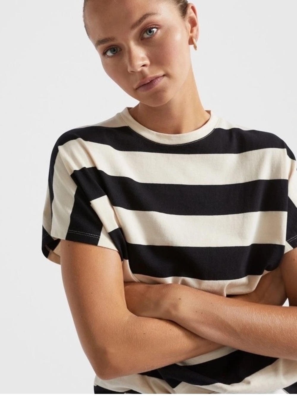 Seed Heritage Stripe Batwing Tee Black White Loose Fit Cotton